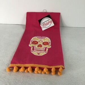 Day of Dead Kitchen Towel Sugar Skull‎ Hot Pink Destination Holiday Marigold